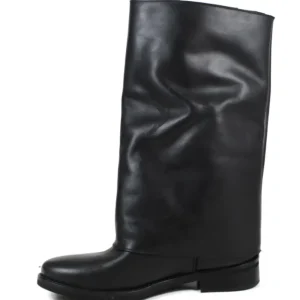 Stivali E Scarpe Con Zeppa | Stivali Invernali | Personal Stivali alti con zeppa interna bavero risvolto e tasche tattiche "LARA" - Pelle Nero