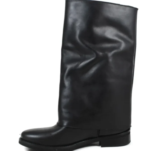 Stivali E Scarpe Con Zeppa | Stivali Invernali | Personal Stivali alti con zeppa interna bavero risvolto e tasche tattiche "LARA" - Pelle Nero