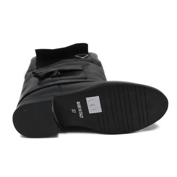 Stivali E Scarpe Con Zeppa | Stivali Invernali | Personal Stivali alti con zeppa interna bavero risvolto e tasche tattiche "LARA" - Pelle Nero