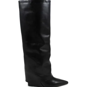 Stivali E Scarpe Con Zeppa | Stivali Invernali | Personal Stivali Alti su Zeppa Alta Punta Fina e Bavero Risvolto "LIF" - Pelle Nero