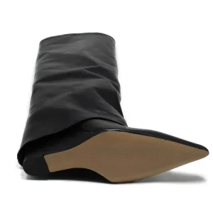 Stivali E Scarpe Con Zeppa | Stivali Invernali | Personal Stivali Alti su Zeppa Alta Punta Fina e Bavero Risvolto "LIF" - Pelle Nero