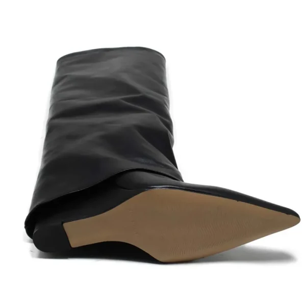 Stivali E Scarpe Con Zeppa | Stivali Invernali | Personal Stivali Alti su Zeppa Alta Punta Fina e Bavero Risvolto "LIF" - Pelle Nero
