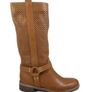 Stivali Estivi | Bikers Estivi | Personal Stivali Biker Alti Traforati con Cavigliera "Ely" - Cuoio