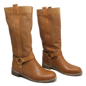 Stivali Estivi | Bikers Estivi | Personal Stivali Biker Alti Traforati con Cavigliera "Ely" - Cuoio