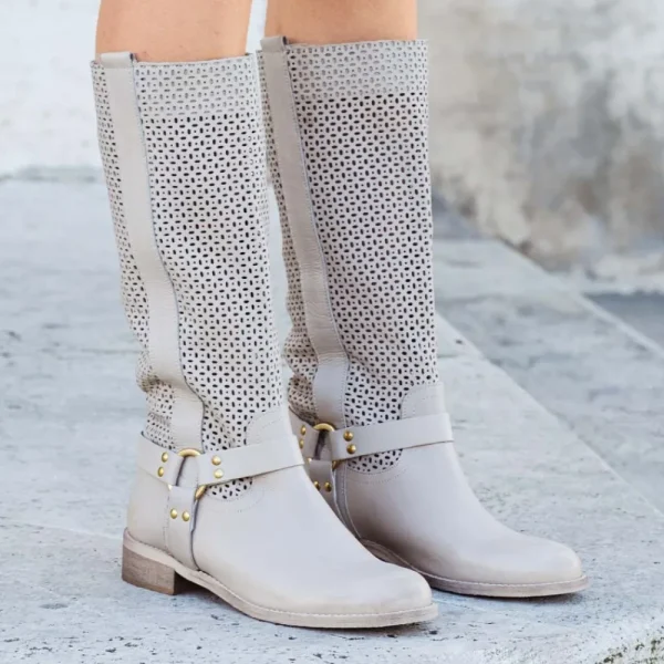Stivali Estivi | Bikers Estivi | Personal Stivali Biker Alti Traforati con Cavigliera "Ely" - Taupe