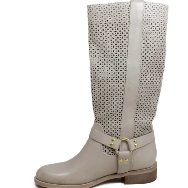 Stivali Estivi | Bikers Estivi | Personal Stivali Biker Alti Traforati con Cavigliera "Ely" - Taupe