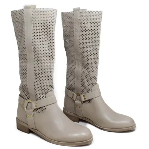 Stivali Estivi | Bikers Estivi | Personal Stivali Biker Alti Traforati con Cavigliera "Ely" - Taupe