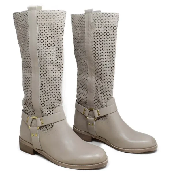 Stivali Estivi | Bikers Estivi | Personal Stivali Biker Alti Traforati con Cavigliera "Ely" - Taupe
