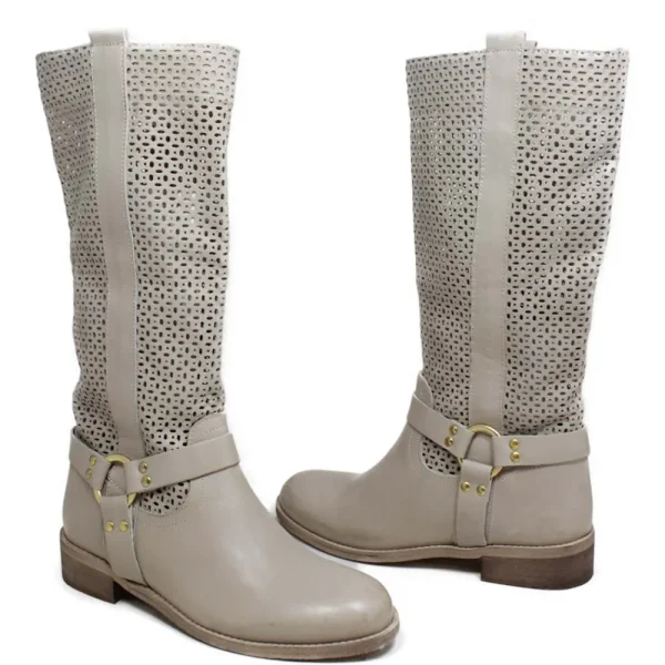 Stivali Estivi | Bikers Estivi | Personal Stivali Biker Alti Traforati con Cavigliera "Ely" - Taupe