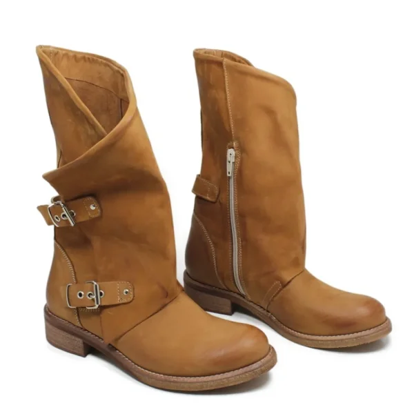 Stivali Estivi | Bikers Estivi | In Time Stivali Biker Boots Asimmetrici Estivi "MT/A" - Cuoio