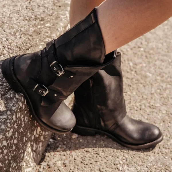 Stivali Estivi | Bikers Estivi | In Time Stivali Biker Boots Asimmetrici Estivi "MT/A" - Nabuk Nero