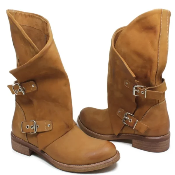 Stivali Estivi | Bikers Estivi | In Time Stivali Biker Boots Asimmetrici Estivi "MT/A" - Cuoio