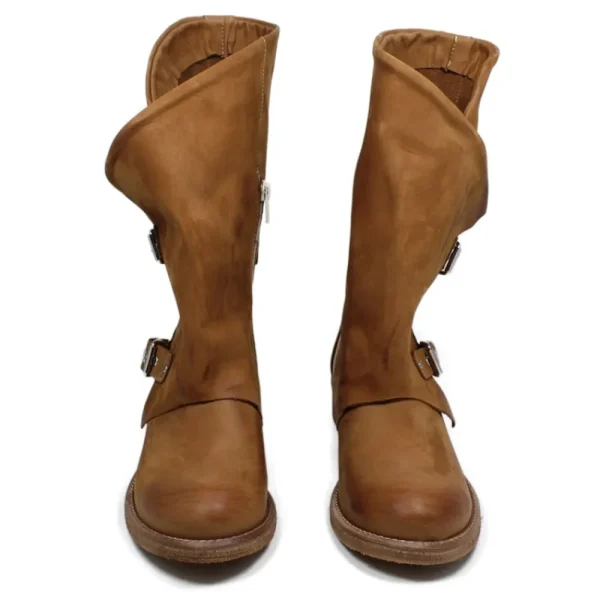 Stivali Estivi | Bikers Estivi | In Time Stivali Biker Boots Asimmetrici Estivi "MT/A" - Cuoio