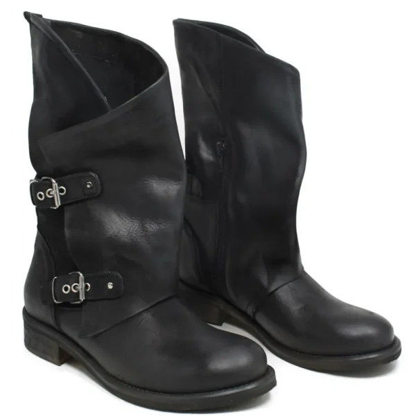 Stivali Estivi | Bikers Estivi | In Time Stivali Biker Boots Asimmetrici Estivi "MT/A" - Nabuk Nero