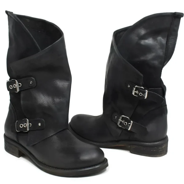 Stivali Estivi | Bikers Estivi | In Time Stivali Biker Boots Asimmetrici Estivi "MT/A" - Nabuk Nero