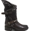 Stivali Invernali | Bikers Invernali | Personal Stivali Biker Boots con borchie e due cinturini "MAIRA" - Lavato Marrone TestadiMoro