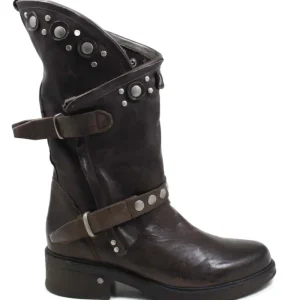 Stivali Invernali | Bikers Invernali | Personal Stivali Biker Boots con borchie e due cinturini "MAIRA" - Lavato Marrone TestadiMoro