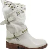 Stivali Estivi | Bikers Estivi | Personal Stivali Biker Boots con borchie e due cinturini "DALIA" - Lavato Beige