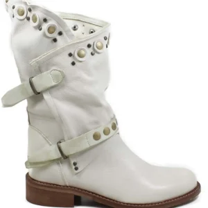 Stivali Estivi | Bikers Estivi | Personal Stivali Biker Boots con borchie e due cinturini "DALIA" - Lavato Beige