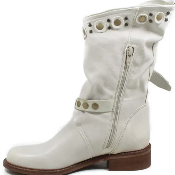 Stivali Estivi | Bikers Estivi | Personal Stivali Biker Boots con borchie e due cinturini "DALIA" - Lavato Beige
