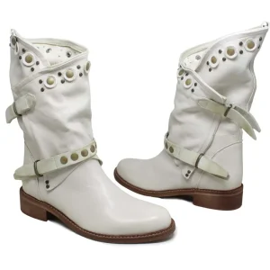 Stivali Estivi | Bikers Estivi | Personal Stivali Biker Boots con borchie e due cinturini "DALIA" - Lavato Beige