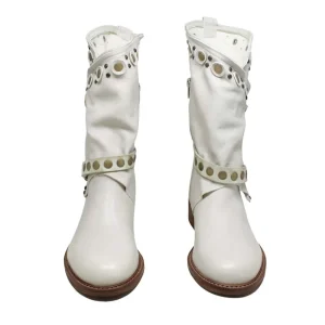 Stivali Estivi | Bikers Estivi | Personal Stivali Biker Boots con borchie e due cinturini "DALIA" - Lavato Beige