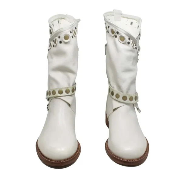 Stivali Estivi | Bikers Estivi | Personal Stivali Biker Boots con borchie e due cinturini "DALIA" - Lavato Beige