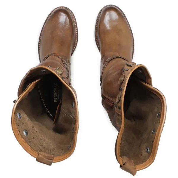 Bikers Estivi | Stivali Estivi | Personal Stivali Biker Boots con borchie e due cinturini "DALIA" - Lavato Cuoio