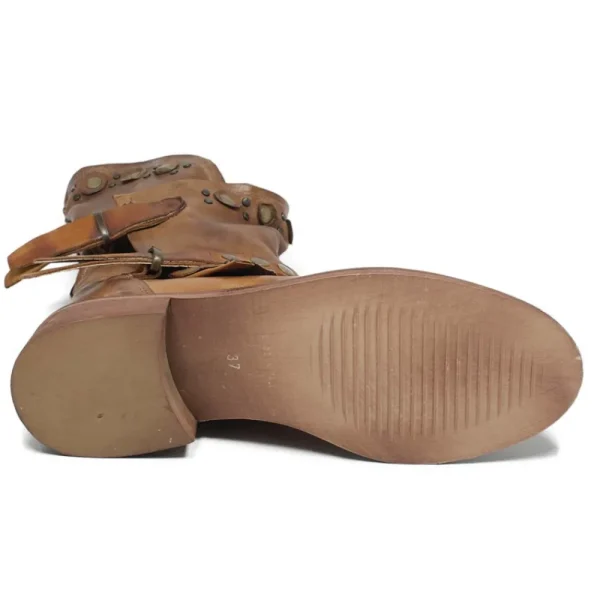 Bikers Estivi | Stivali Estivi | Personal Stivali Biker Boots con borchie e due cinturini "DALIA" - Lavato Cuoio