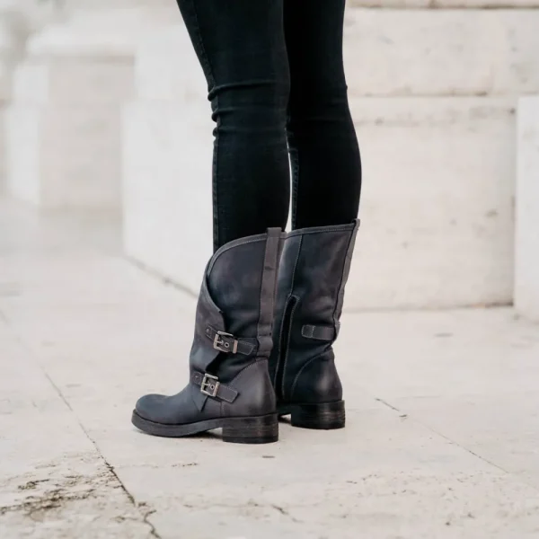 Stivali Invernali | Bikers Invernali | In Time Stivali Biker Boots con due fibbie "MANTRA/A" - Blu