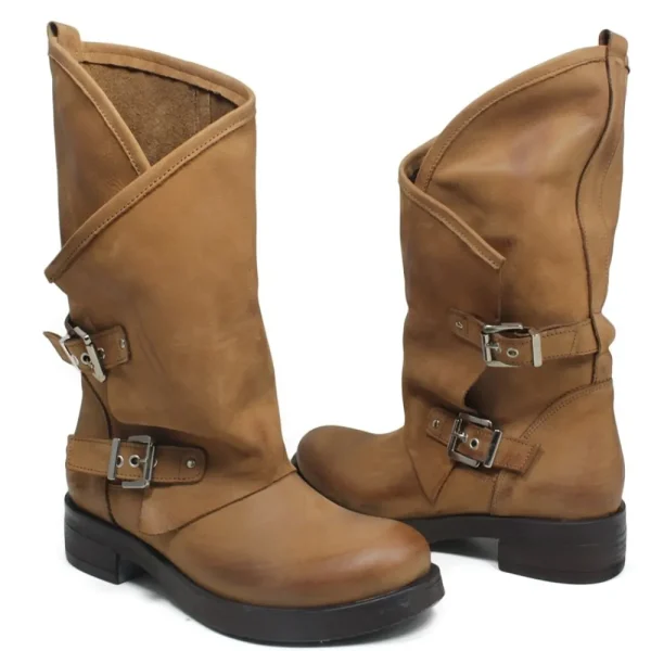 Stivali Invernali | Bikers Invernali | In Time Stivali Biker Boots con due fibbie "MANTRA/A" - Cuoio