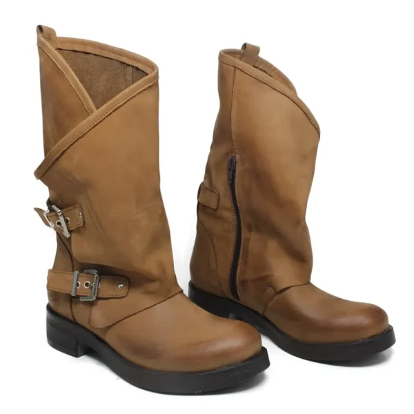 Stivali Invernali | Bikers Invernali | In Time Stivali Biker Boots con due fibbie "MANTRA/A" - Cuoio