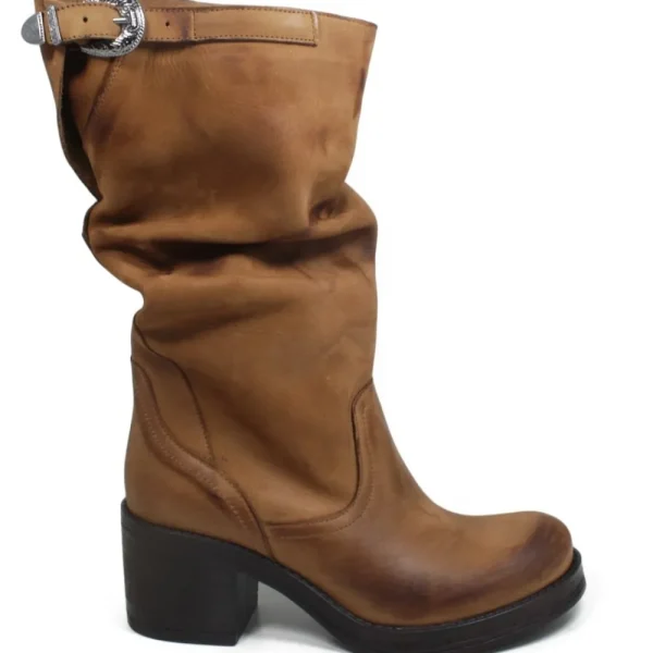 Stivali Con Tacco | Stivali Invernali | In Time Stivali Biker Boots Medi con Tacco "58/M" - Cuoio