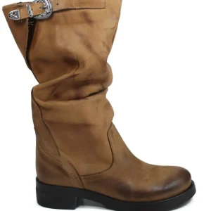 Stivali Invernali | Bikers Invernali | In Time Stivali Biker Boots Metà Polpaccio "NOA/M" - Nabuk Cuoio
