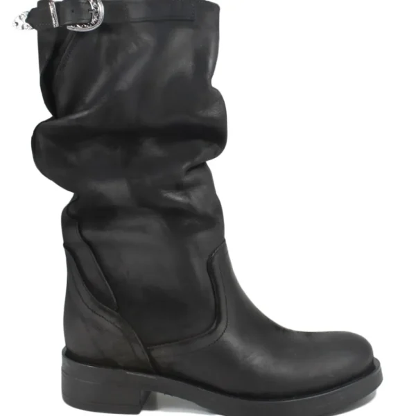 Bikers Invernali | Stivali Invernali | In Time Stivali Biker Boots Metà Polpaccio "NOA/M" - Nabuk Nero