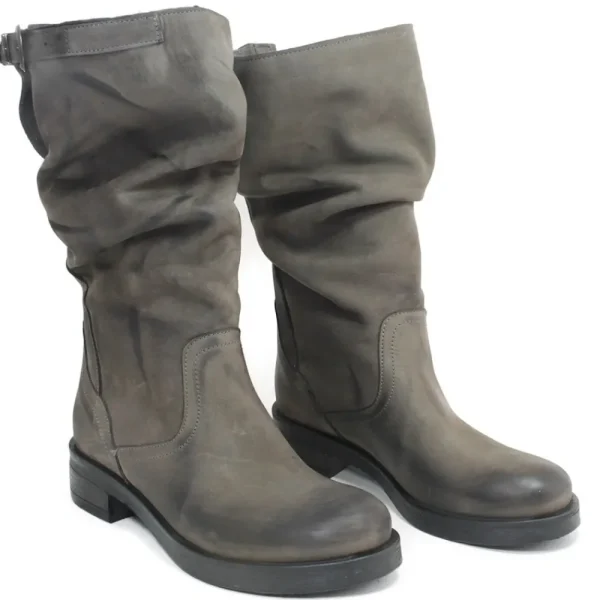 Stivali Invernali | Bikers Invernali | In Time Stivali Biker Boots Metà Polpaccio "NOA/M" - Nabuk Grigio