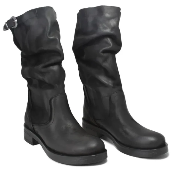 Bikers Invernali | Stivali Invernali | In Time Stivali Biker Boots Metà Polpaccio "NOA/M" - Nabuk Nero