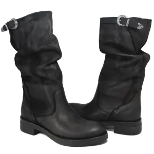 Bikers Invernali | Stivali Invernali | In Time Stivali Biker Boots Metà Polpaccio "NOA/M" - Nabuk Nero