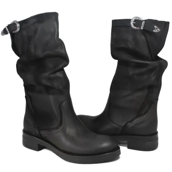 Bikers Invernali | Stivali Invernali | In Time Stivali Biker Boots Metà Polpaccio "NOA/M" - Nabuk Nero
