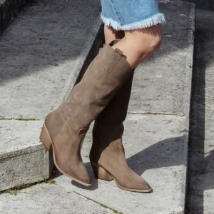Stivali Estivi | Stivali Con Tacco | Personal Stivali Camperos Alti in Pelle Scamosciata "PAM" - Taupe