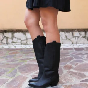 Stivali Con Tacco | Stivali Texani | Personal Stivali Camperos Texani Alti con Ricamo "RIM" - Pelle Ingrassata Nero