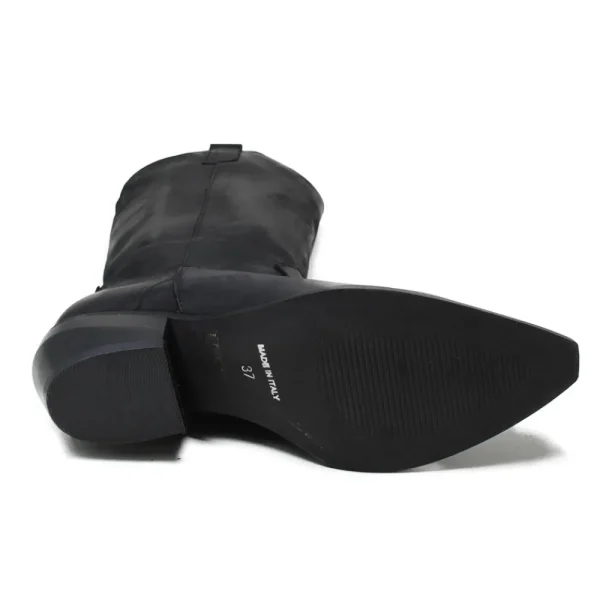 Stivali Con Tacco | Stivali Texani | Personal Stivali Camperos Texani Alti con Ricamo "RIM" - Pelle Ingrassata Nero