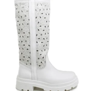 Stivali Estivi | Stivali E Scarpe Con Zeppa | In Time Stivali Combat Boots Estivi Laserati "OLIVIA" - Pelle Bianco