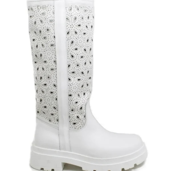 Stivali Estivi | Stivali E Scarpe Con Zeppa | In Time Stivali Combat Boots Estivi Laserati "OLIVIA" - Pelle Bianco