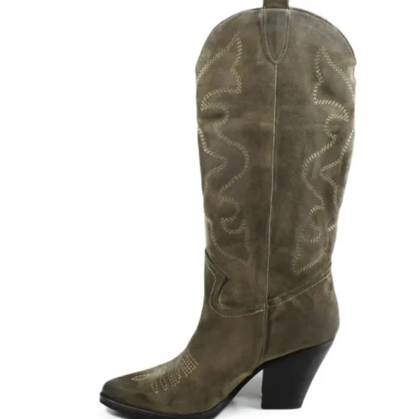 Stivali Con Tacco | Stivali Texani | Personal Stivali Texani Camperos Ricamati con tacco "Leyla" - Camoscio Taupe