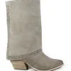 Stivali Con Tacco | Stivali Estivi | Personal Stivali Texani Estivi con Bavero Risvolto e Borchie "Dayane" - Camoscio Beige