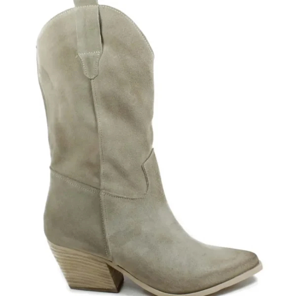 Stivali Con Tacco | Stivali Estivi | Personal Stivali Texani Sfoderati in Pelle Scamosciata "TAIS" - Beige