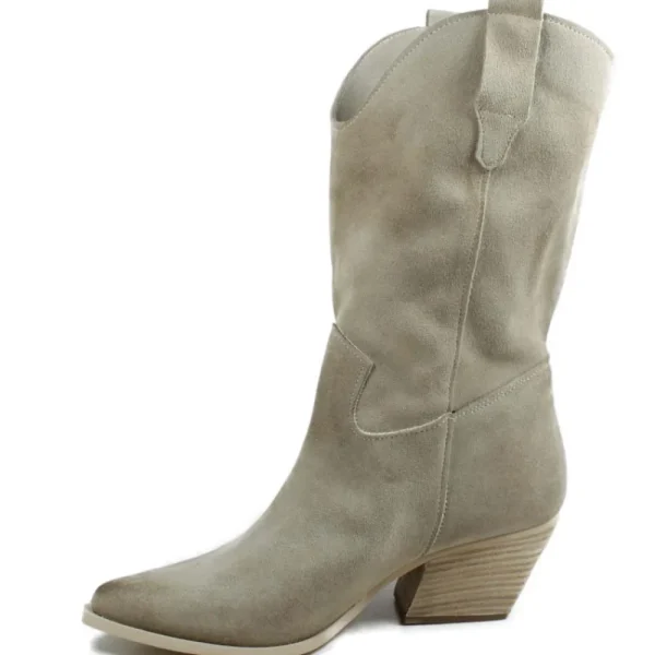 Stivali Con Tacco | Stivali Estivi | Personal Stivali Texani Sfoderati in Pelle Scamosciata "TAIS" - Beige